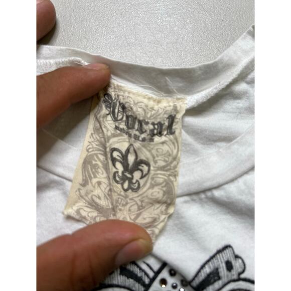 Vocal Women’s Fleur de Lis Rhinestone Long T-Shirt Made in USA White Size Medium - Picture 2 of 9